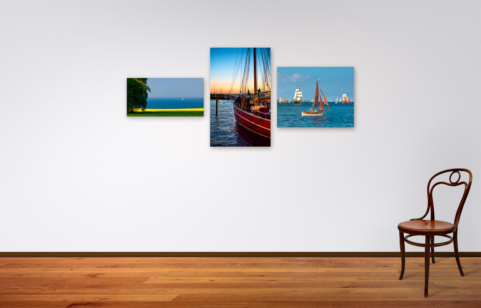 Die Bilder werden entlang einer gedachten horizontalen Mittellinie ausgerichtet.