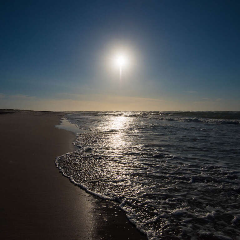 Sonne am Nordseeufer vor Skagen